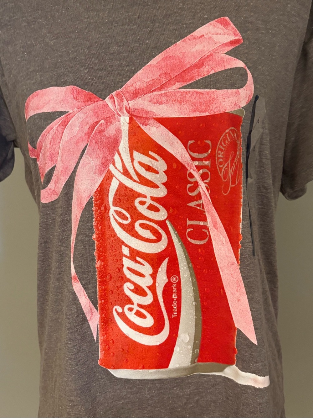 Coca-Cola Graphic Tee in Gray with Red Can and Pink Bow - Picture 2 of 5